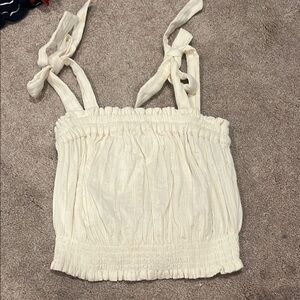 Rip Curl Cream Smocked Tie Front Crop Top